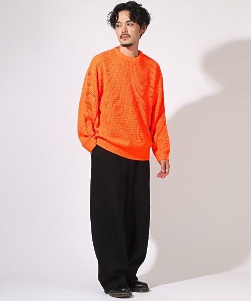 LUXSTYLE セーター ニット 畦編みクルーネックニット メンズ