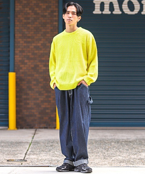 LUXSTYLE セーター ニット 畦編みクルーネックニット メンズ