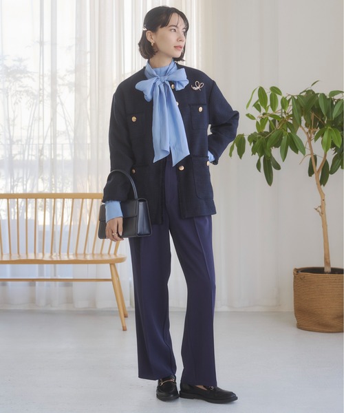 FOXEY キルティング 2way ノーカラージャケット　ネイビー 紺 40 ANGIE ジャケット ノーカラージャケット 「オケージョン対応