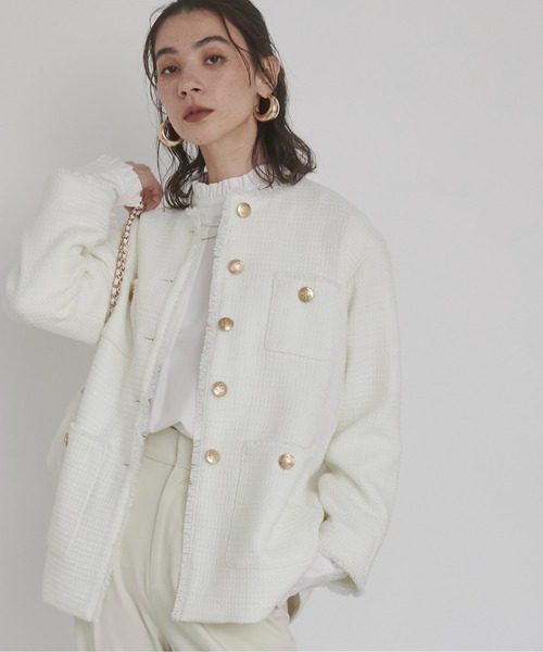 ANGIE ジャケット ノーカラージャケット ノーカラー ツイード