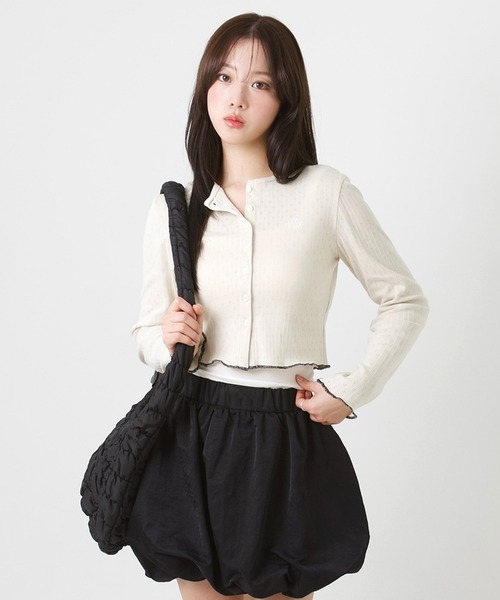 カーディガン A'GEM/9 × .kom 「muah muah/ムーアムーア」 STITCH LOGO JACQUARD KNIT CARDIGAN
