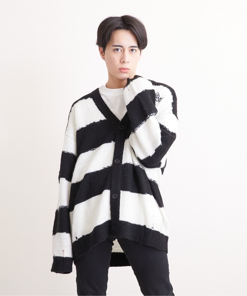 「BOY LONDON」 ニットカーディガン M ブラック×ホワイト メンズ_画像3