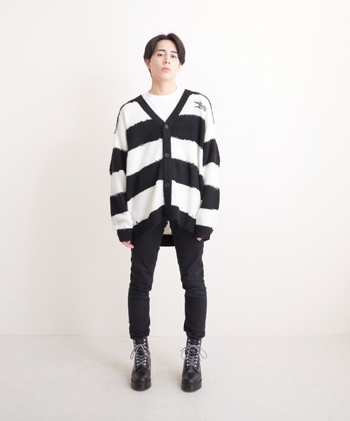 「BOY LONDON」 ニットカーディガン M ブラック×ホワイト メンズ_画像7