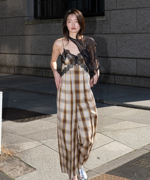 サロペット・オーバーオール・オールインワン Plaid Lace Camisole All-In-One MAISON SPECIAL オールインワン Plaid Lace Camisole All-In-One