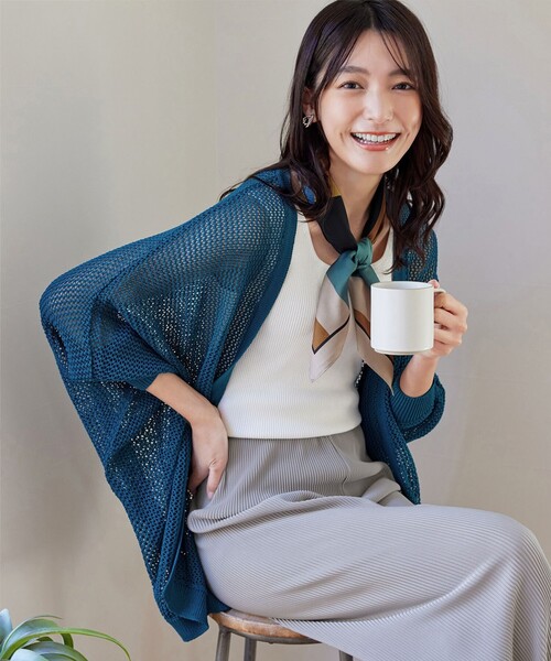 Tiaclasse カーディガン メッシュ編みニットドルマンカーディガン