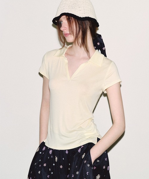 tシャツ キーネックポロカラー シアー半袖トップス FC25S216「Fano Studios」「2025SS」 レディース メンズ