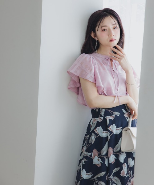 ブラウス シャツ 小さいサイズ　リボン付きシアーチェックブラウス　低身長さん・小柄女性 レディース