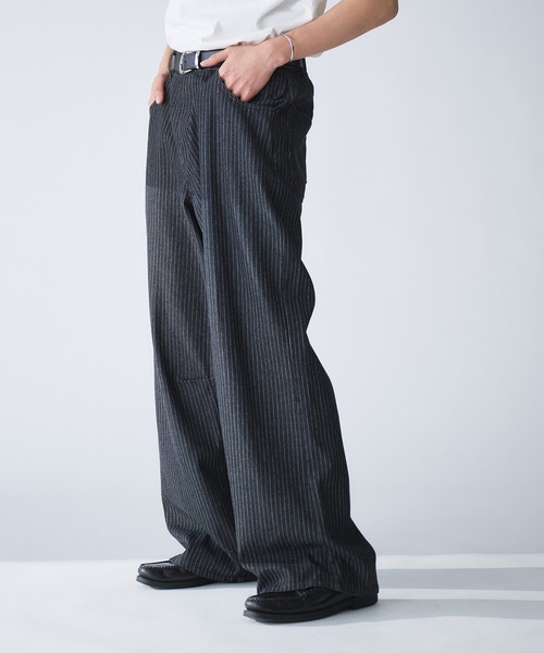 seyto サイズ1 / スタッズピンストライプワイドフレアデニムパンツ 24ss【予約販売】ストライプワイドパンツ | KISHIKA