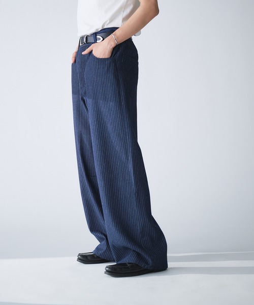 Adoon plain ワイドパンツ ジーンズ STRIPE DART WIDE STRAIGHT DENIM