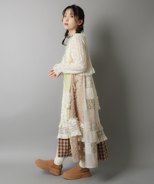 SPINNS ワンピース ＼新色追加／4色展開 ちぐはぐパッチワーク