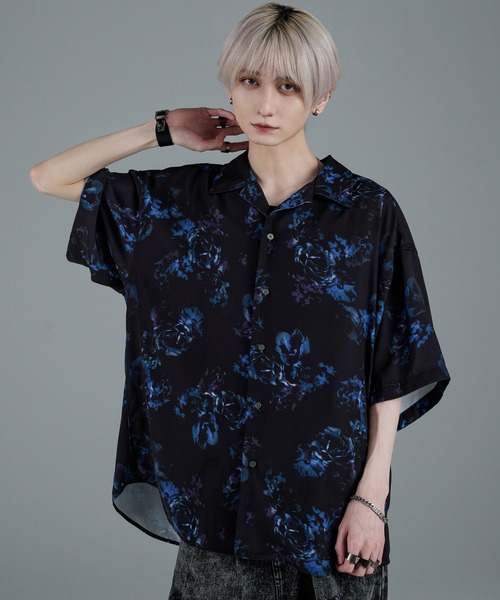 ADORE ブルー 半袖シャツ ADRER 「ADRER」 半袖シャツ X-SMALL ブラック×ブルー メンズ