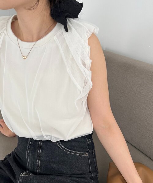 tシャツ 「主役トップス」チュールバルーンTシャツ レディース
