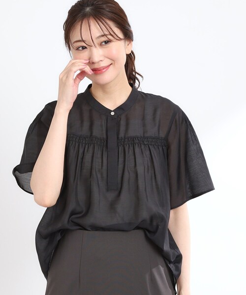 ブラウス シャツ 「選べる5色／接触冷感／マシンウォッシュ可」シャーリングデザインブラウス レディース