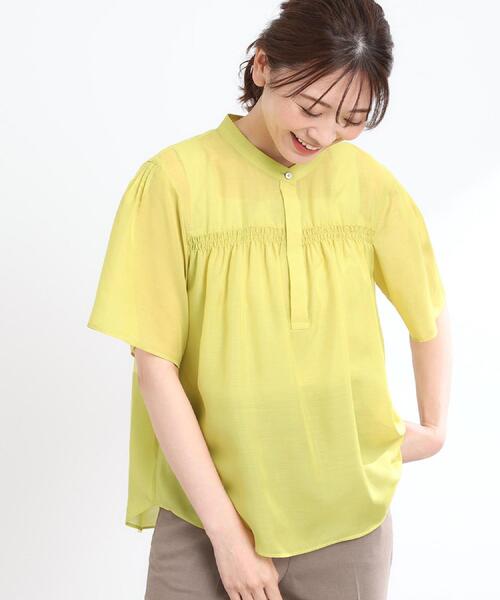 ブラウス シャツ 「選べる5色／接触冷感／マシンウォッシュ可」シャーリングデザインブラウス レディース Reflect ブラウス シャツ 「選べる5色／接触冷感／マシン