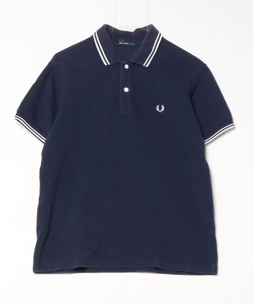 「FRED PERRY」 刺繍半袖ポロシャツ M ネイビー レディース