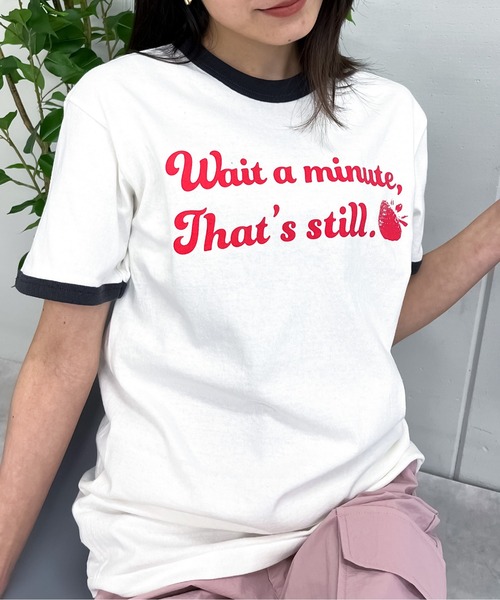 tシャツ 「spiritoso」WAIT A MINUTEイチゴプリント リンガーTシャツ レディース | spiritoso | 03