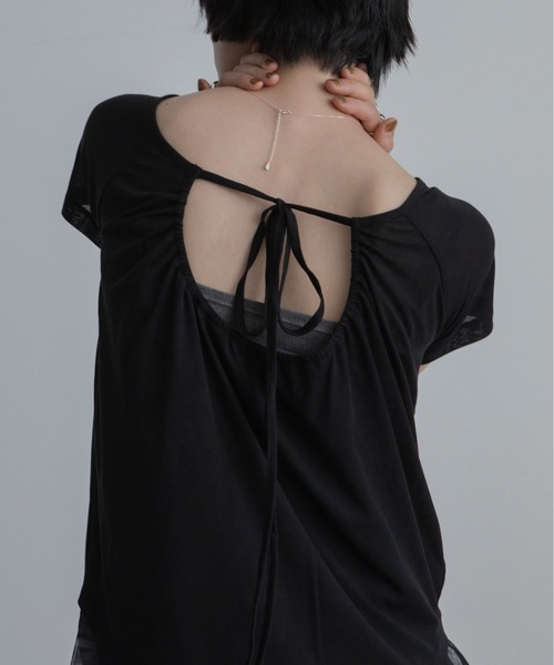 tシャツ 2wayフロントホールリボンチョーカートップス