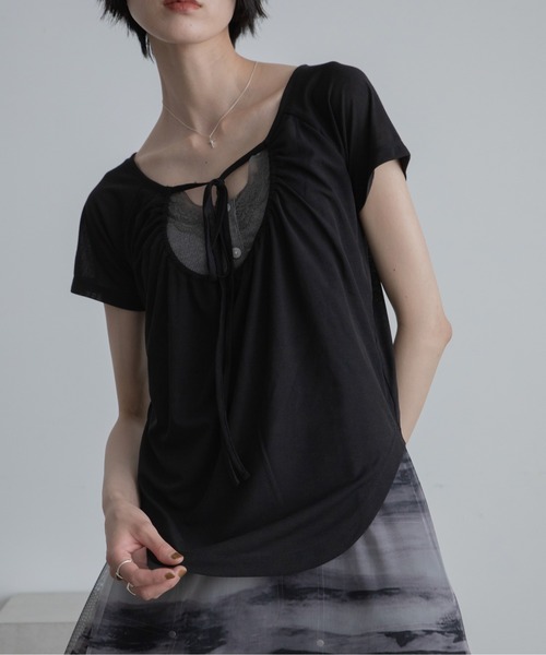 tシャツ 2wayフロントホールリボンチョーカートップス