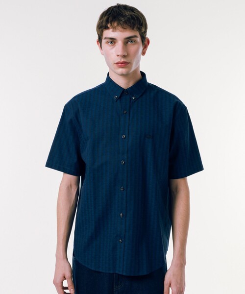 「LACOSTE」 半袖シャツ 39 ネイビー メンズの画像