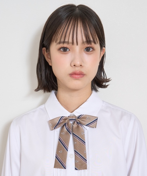 【新品】 Lovetoxic 女子卒服160 ブラウス、リボン、靴23.5cm LOVETOXIC 「卒服・セレモニー」レジメンタル柄細リボンタイ