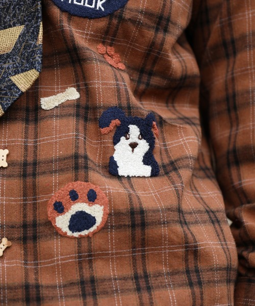 シャツ HOOK -original- レトロ古着風 ドッグ刺繍チェックシャツ