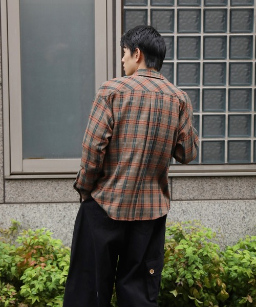 479c-boy styleチェック柄長袖ポロシャツブラウンスラックスＸＬ古着 ROTHCO（ロスコ） シャツ 長袖 ブロック チェック柄 メンズ USAモデル