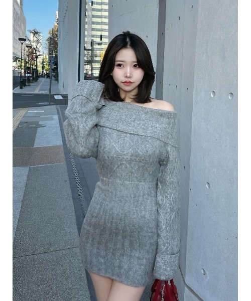 Darich ヘアリーオフショルニットミニワンピース Darich（ダーリッチ） ワンピース ヘアリーオフショルニットミニ