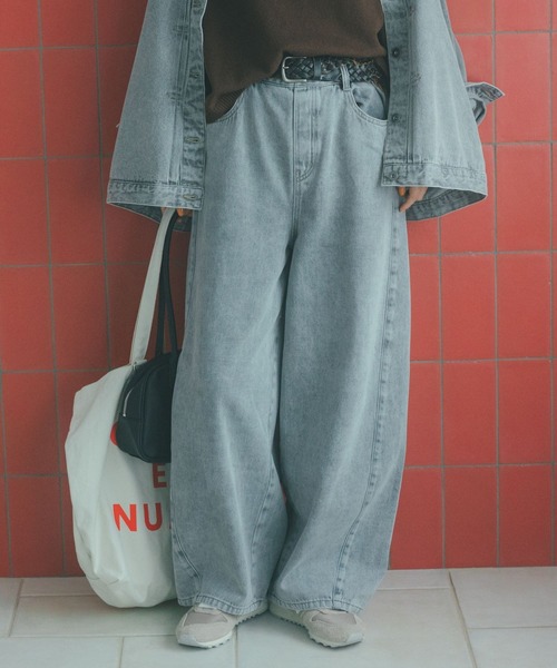 ワイドパンツ ジーンズ デニム デニムパンツ バギーバレルデニムパンツ「プチ・プラスサイズあり」「CLIP denim」 レディースの画像