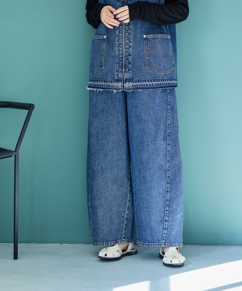 ワイドパンツ ジーンズ デニム デニムパンツ バギーバレルデニムパンツ「プチ・プラスサイズあり」「CLIP denim」 レディースの画像