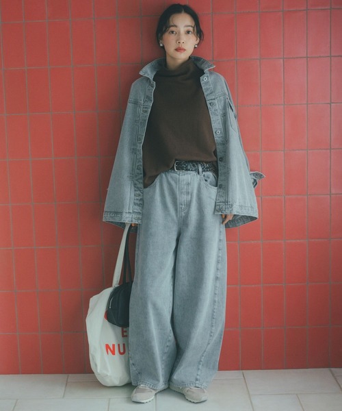 ワイドパンツ ジーンズ デニム デニムパンツ バギーバレルデニムパンツ「プチ・プラスサイズあり」「CLIP denim」 レディースの画像
