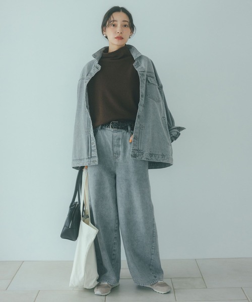 ワイドパンツ ジーンズ デニム デニムパンツ バギーバレルデニムパンツ「プチ・プラスサイズあり」「CLIP denim」 レディースの画像