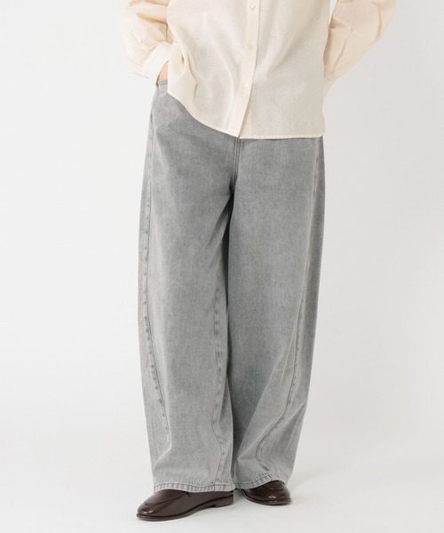 ワイドパンツ ジーンズ デニム デニムパンツ バギーバレルデニムパンツ「プチ・プラスサイズあり」「CLIP denim」 レディースの画像