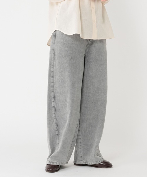 ワイドパンツ ジーンズ デニム デニムパンツ バギーバレルデニムパンツ「プチ・プラスサイズあり」「CLIP denim」 レディースの画像