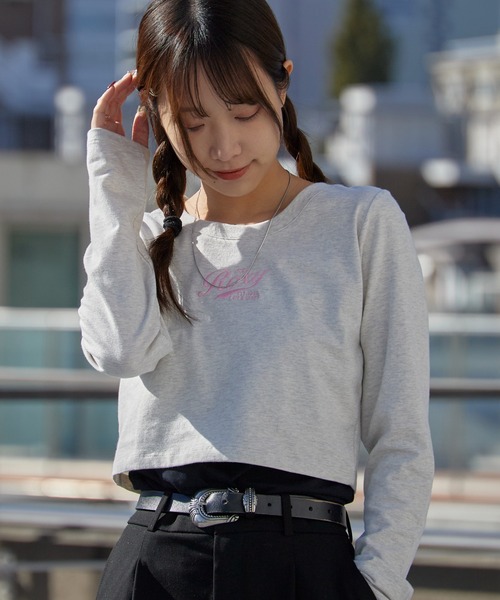 【シカ】ROXY ROXY（ロキシー） tシャツ ROXY WITH HEART L/S クロップド丈 長袖T