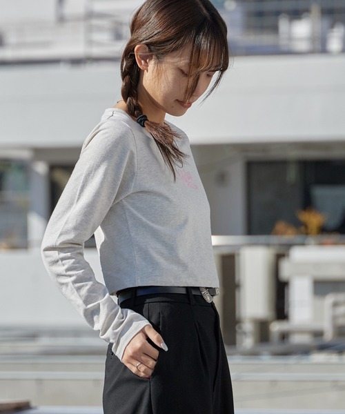 【シカ】ROXY ROXY（ロキシー） tシャツ ROXY WITH HEART L/S クロップド丈 長袖T