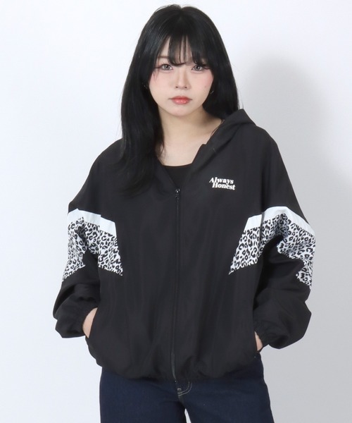 【超希少】【早いもの勝ち】ジップデザイン ブルゾンパーカー M ブルゾン ジャンバー ビッグシルエット 袖配色ジップパーカー/ヒョウ柄