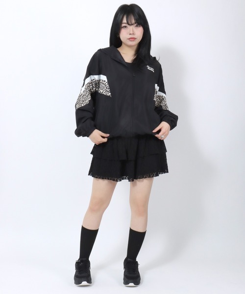 ブルゾン ジャンバー ビッグシルエット 袖配色ジップパーカー/ヒョウ柄