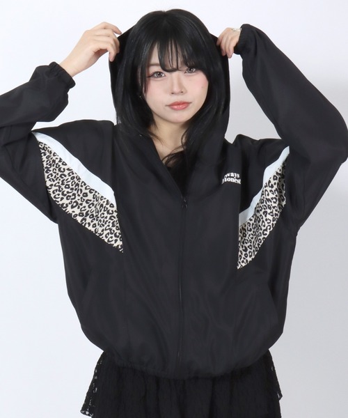 ブルゾン ジャンバー ビッグシルエット 袖配色ジップパーカー/ヒョウ柄