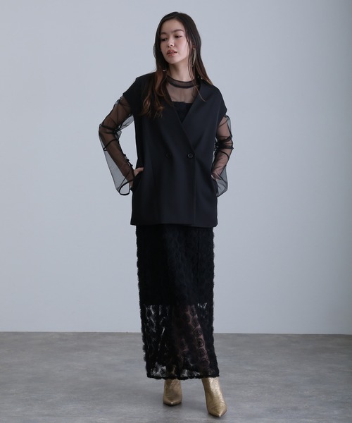atlo ローズレースペンシルドレス ブラック M 結婚式 パーティードレス atlo（アトロ） パーティードレス ドレス ローズ レース セパレート
