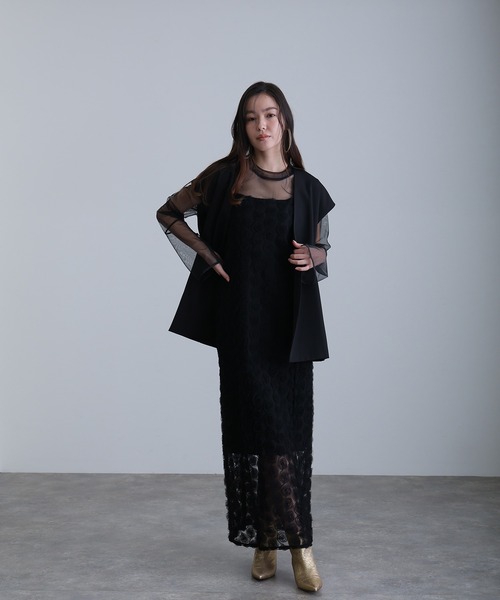 atlo ローズレースペンシルドレス ブラック M 結婚式 パーティードレス atlo（アトロ） パーティードレス ドレス ローズ レース セパレート