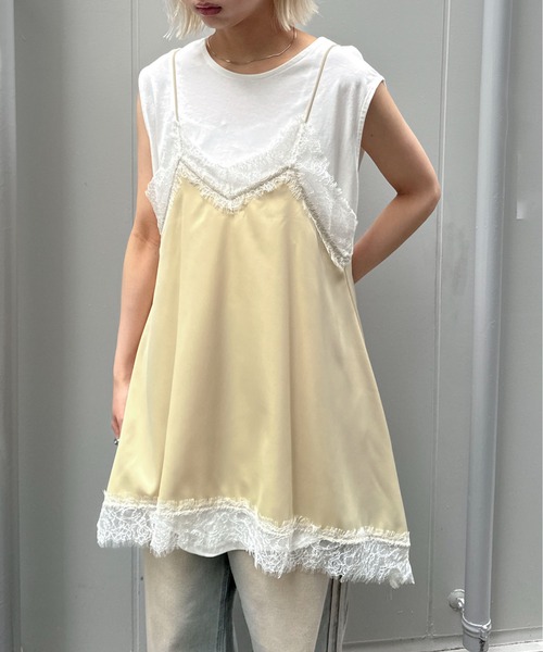 PILIT キャミソール ランダムヘム サテンレースキャミソール