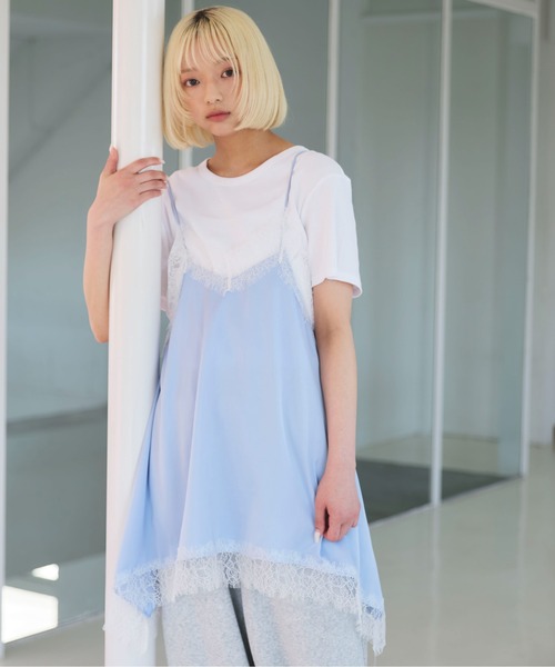 PILIT キャミソール ランダムヘム サテンレースキャミソール