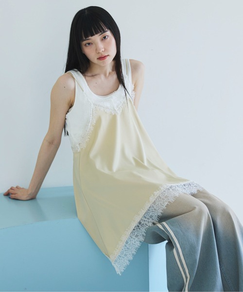 PILIT キャミソール ランダムヘム サテンレースキャミソール