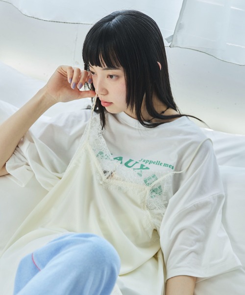 PILIT キャミソール ランダムヘム サテンレースキャミソール