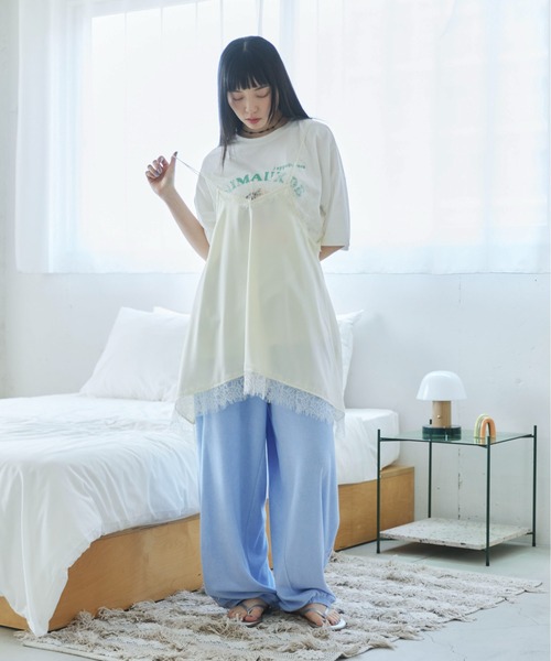 PILIT キャミソール ランダムヘム サテンレースキャミソール