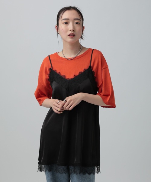 LEPSIM（レプシィム） キャミソール サテンレースキャミチュニック