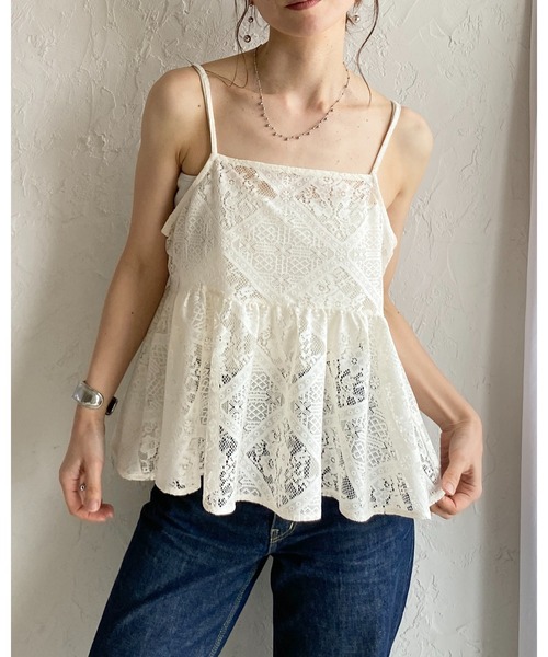 【極美品】D＆G ディーアンドジー　花柄フリルキャミソール　バックジップ She's Closet キャミソール バックリボン クロシェ編み風 レース