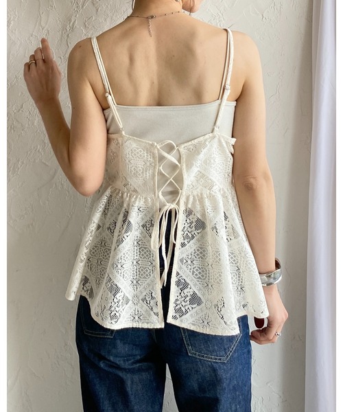 She's Closet キャミソール バックリボン クロシェ編み風 レース