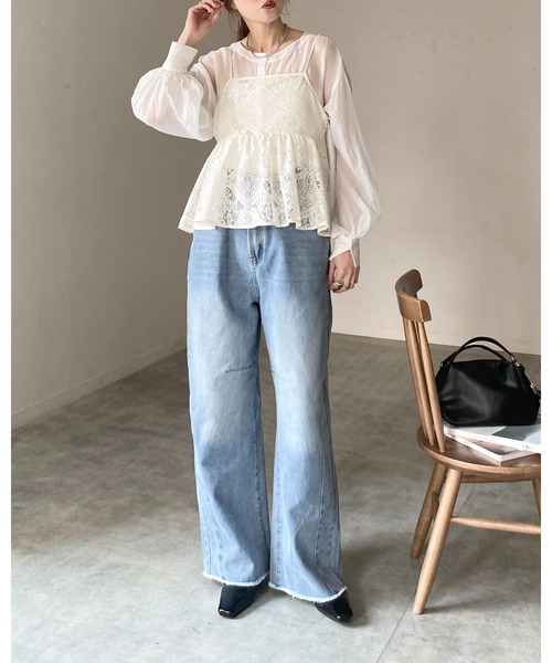 She's Closet キャミソール バックリボン クロシェ編み風 レース