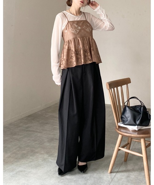 新品☆完売　クロシェ編みキャミソール ブラック フリーサイズ She's Closet キャミソール バックリボン クロシェ編み風 レース
